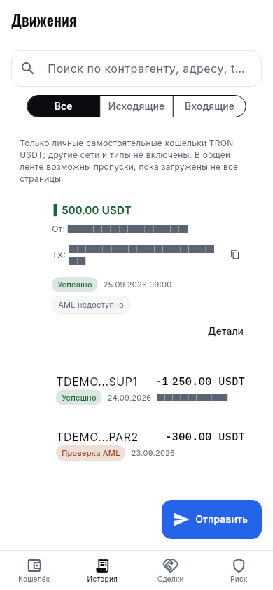История переводов по дням